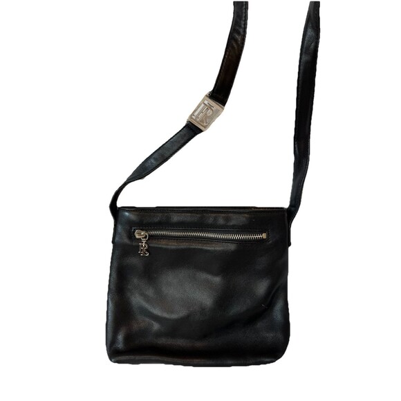 Ralph Lauren Black Leather ‎ Shoulder Crossbody Bag, Silver RL Logo - Picture 1 of 9